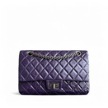 Chanel 2.55 Reissue 224 - Quilted Aged CalBNkin Dark Violet Purple Aged Silver Hardware Series 17