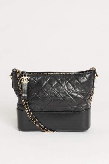 Black Leather Medium  Chanel Gabrielle Bag