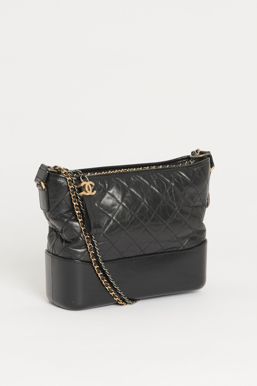 Black Leather Medium  Chanel Gabrielle Bag