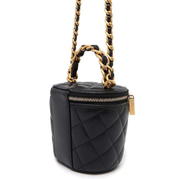 CHANEL Matelasse Top Handle Chain Vanity Black Lambskin