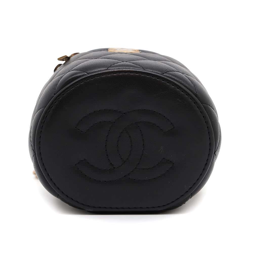CHANEL Matelasse Top Handle Chain Vanity Black Lambskin