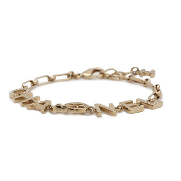 CHANEL Logo Rhinestone Chain Bracelet GoldAB7492 Metal