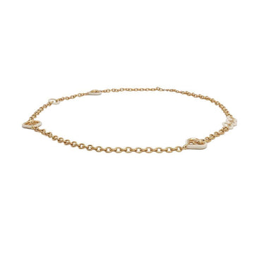 CHANEL CC Logo Heart Motif Chain Long Necklace White/Gold Metal Lacquer