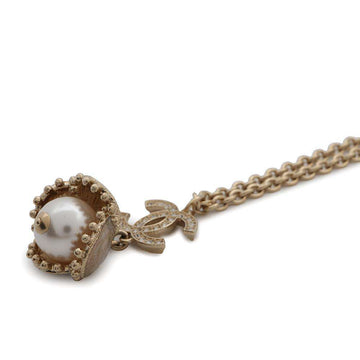 CHANEL CC Logo Flower Faux Pearl Necklace Gold Gold Plated Faux Pearl