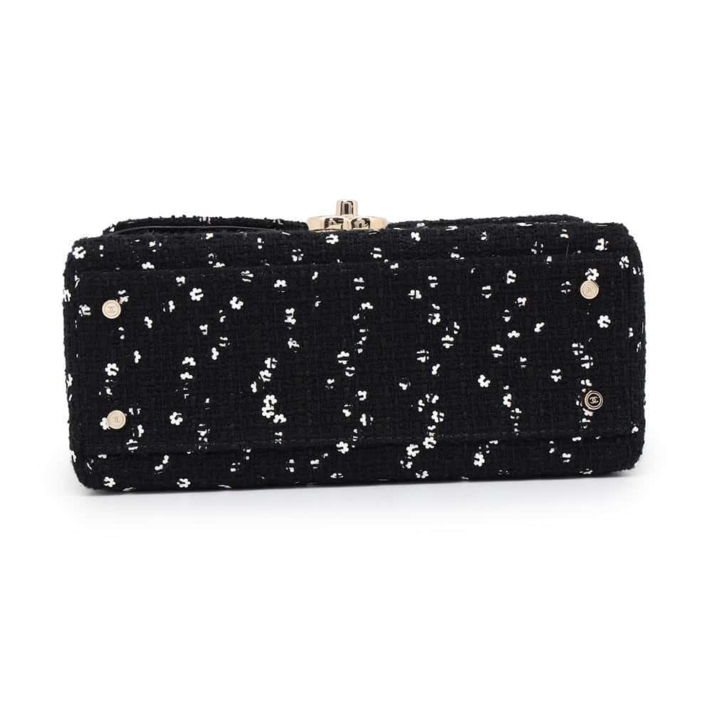 CHANEL Top Handle Box Bag Black/WhiteAS4471 Tweed Leather Sequins