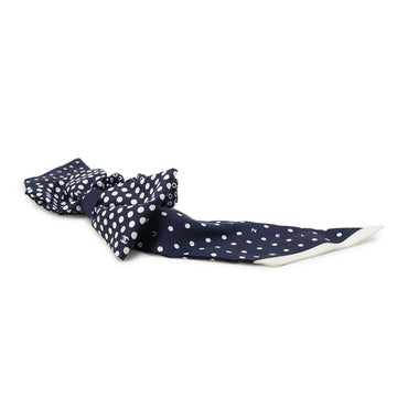 CHANEL CC Logo Ribbon Motif Polka Dot Scrunchie Navy/WhiteAA9828 Silk100%