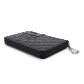 CHANEL Cambon Line Zip Around Long Wallet Black/PinkA50078 Calf Leather/ Leather