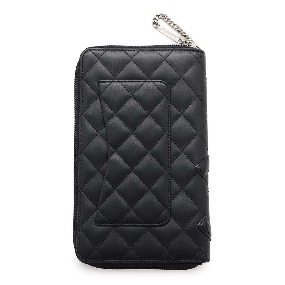 CHANEL Cambon Line Zip Around Long Wallet Black/PinkA50078 Calf Leather/ Leather