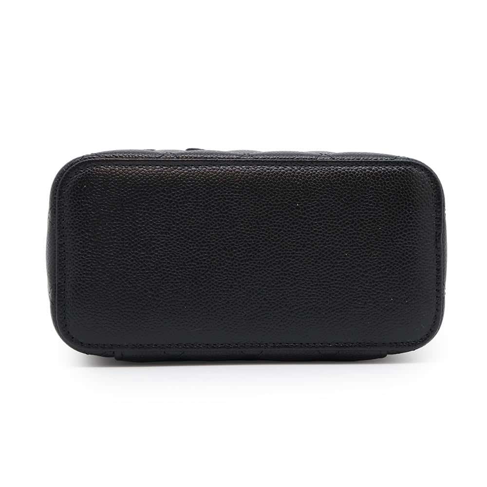 CHANEL Chain logo handle vanity bag Black Caviar Leather