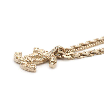 CHANEL CC Logo Necklace Champagne Gold Metal Rhinestone