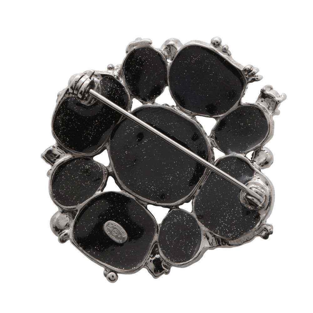 CHANEL CC Logo Brooch Black Metal  Rhinestone
