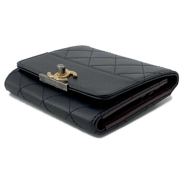CHANEL Trifold wallet Black Calf Leather