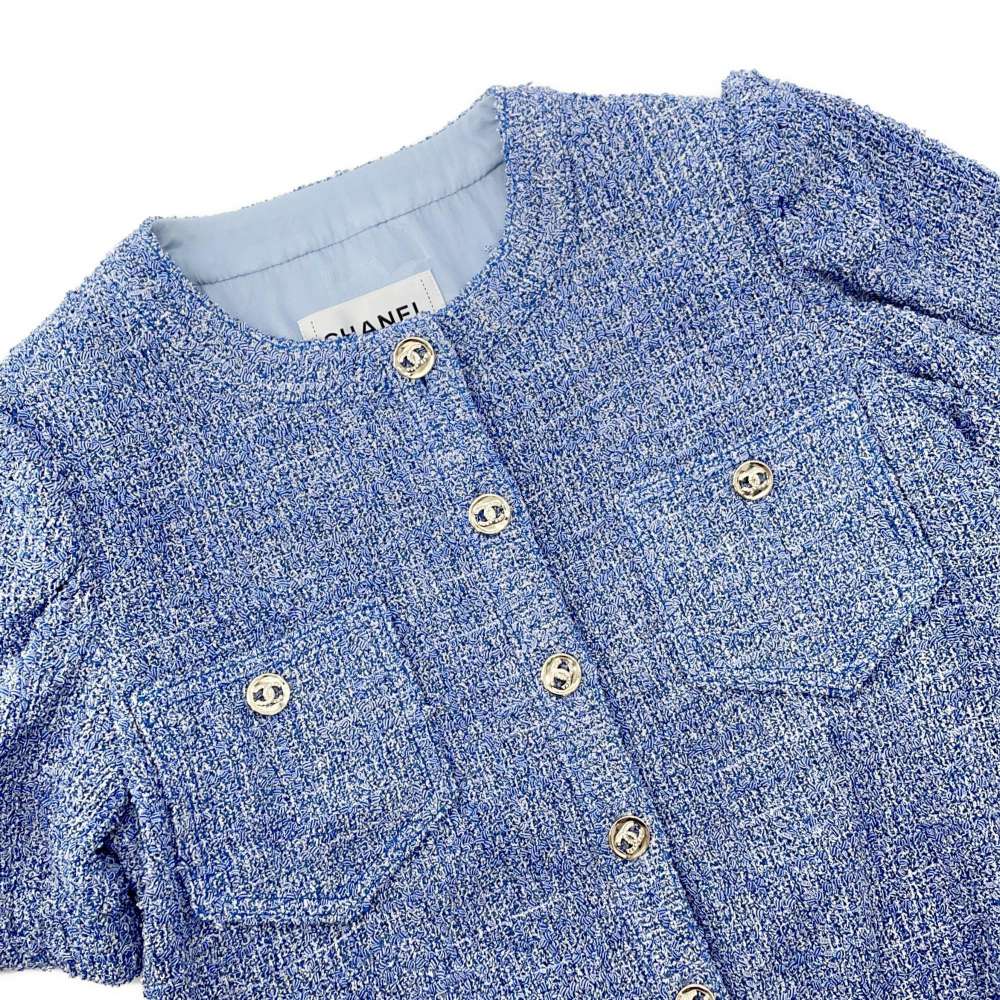 CHANEL Setup Short Sleeve Jacket Size 36 BlueP76682 Tweed