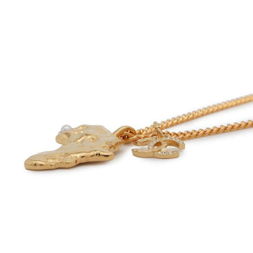 CHANEL Necklace African continent motif Gold Metal  Rhinestone Faux Pearl