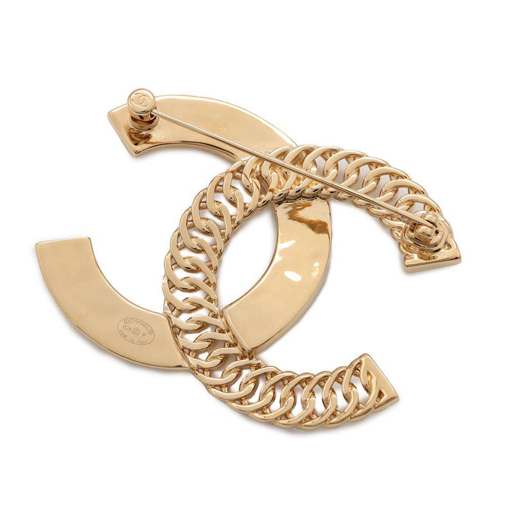 CHANEL CC Logo Brooch Gold Metal  Rhinestone