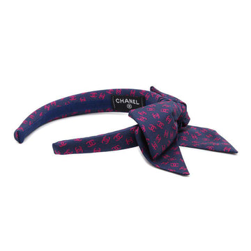 CHANEL CC Logo All-over Print Ribbon Headband Navy/Pink Silk100%