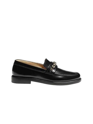 Gold Lettering Shiny CalBNkin Loafers Black Chanel