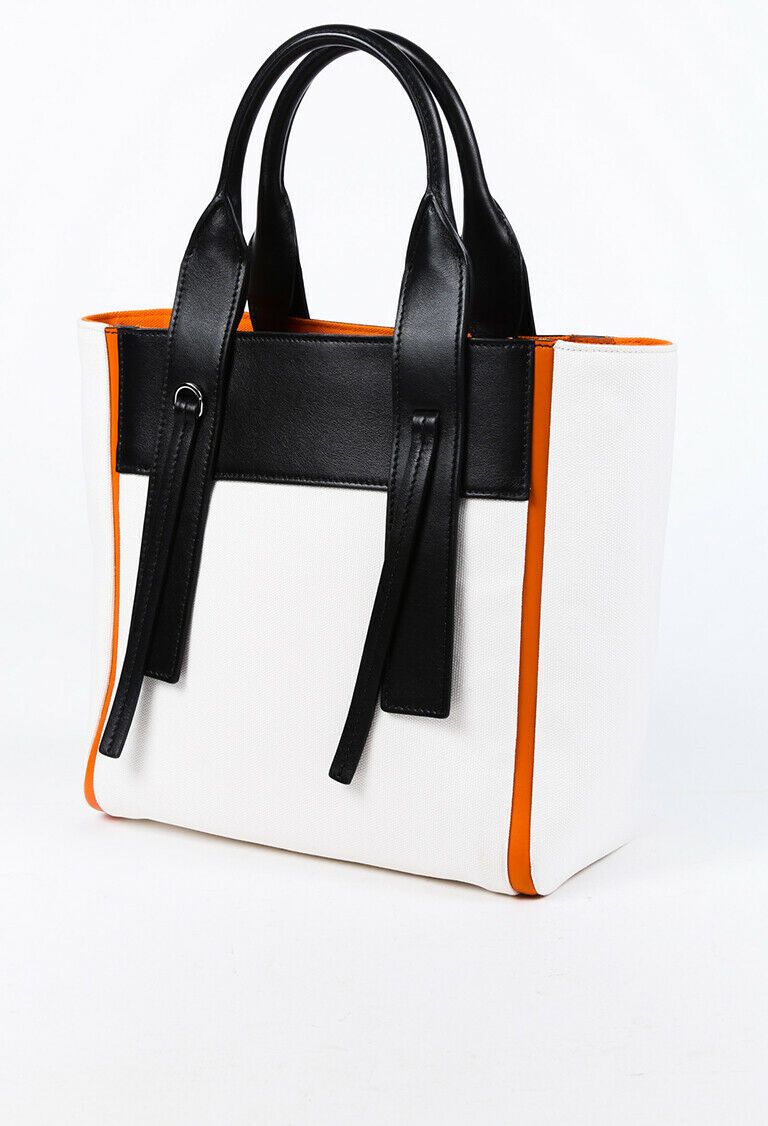 Prada Bag Ouverture  White Orange Leather Canvas Tote