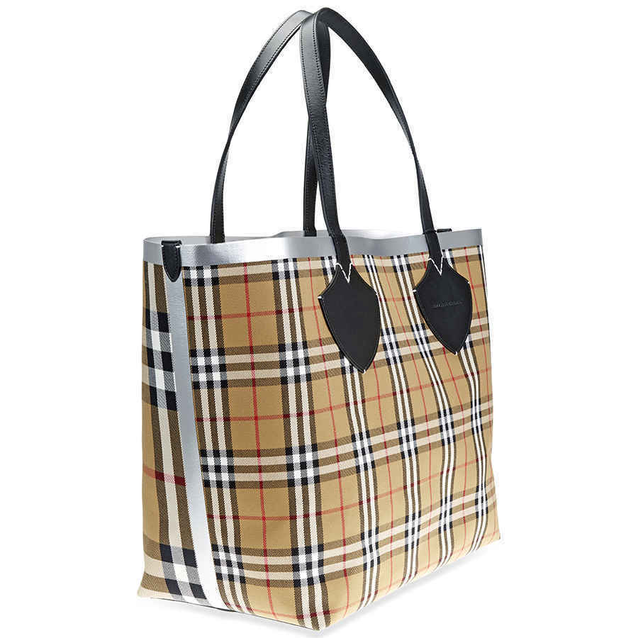 Burberry Giant Reversible Tote in  Check- Black/Silver 80064741