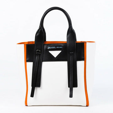 Prada Bag Ouverture  White Orange Leather Canvas Tote