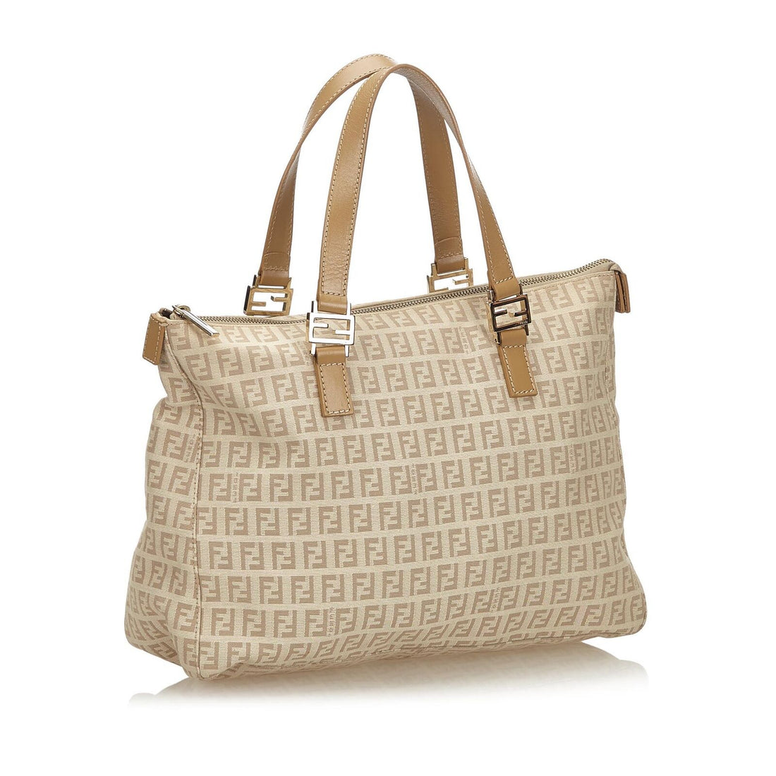 Fendi Brown Beige Canvas Fabric Zucchino Tote Bag Italy