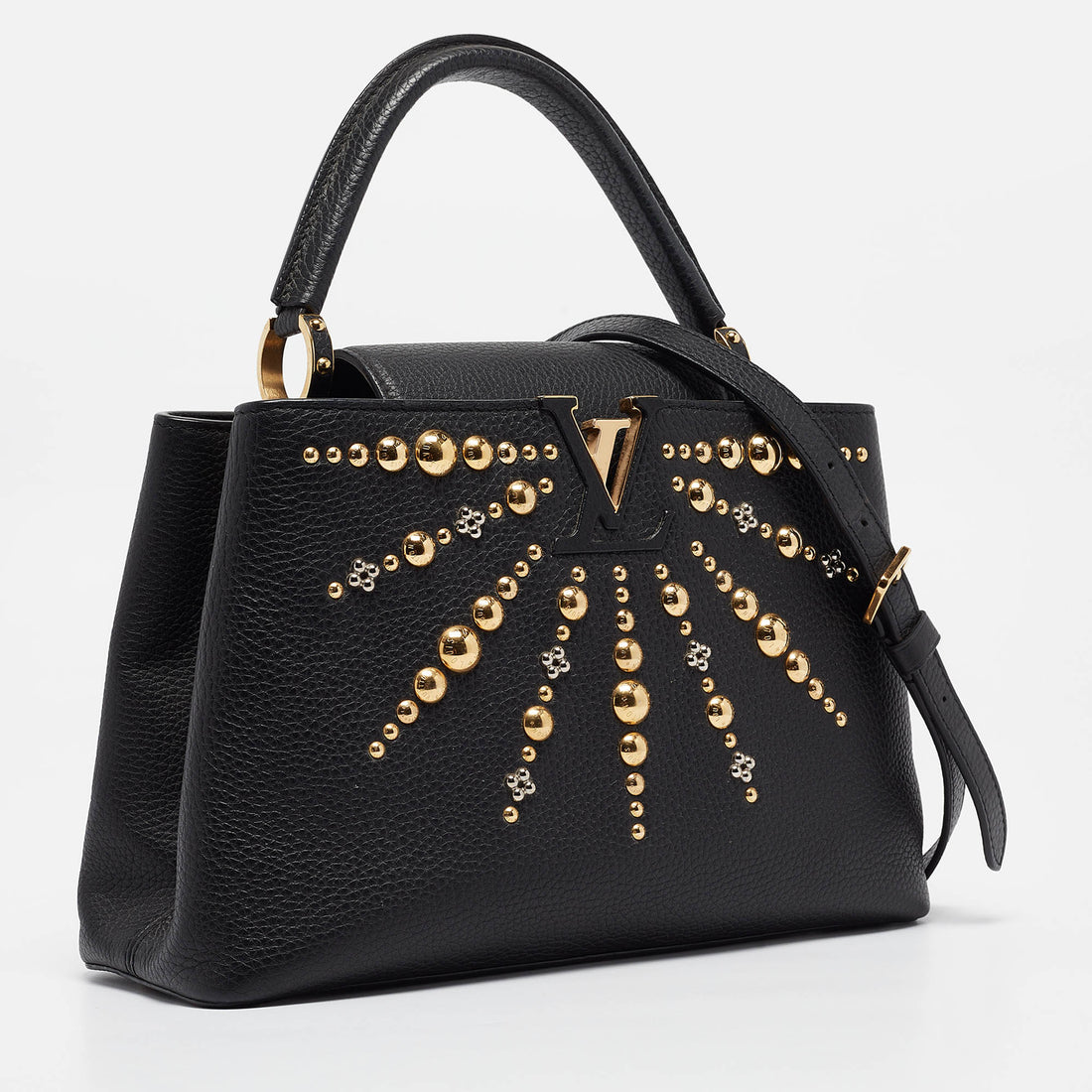 Louis Vuitton Black Leather Studded Sol Capucines Pm Bag