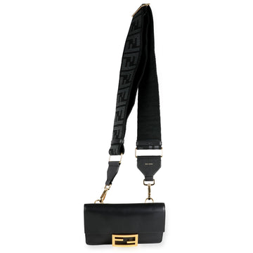 FENDI Black Calfskin Mini Flat Baguette with Black 'Strap You' Strap
