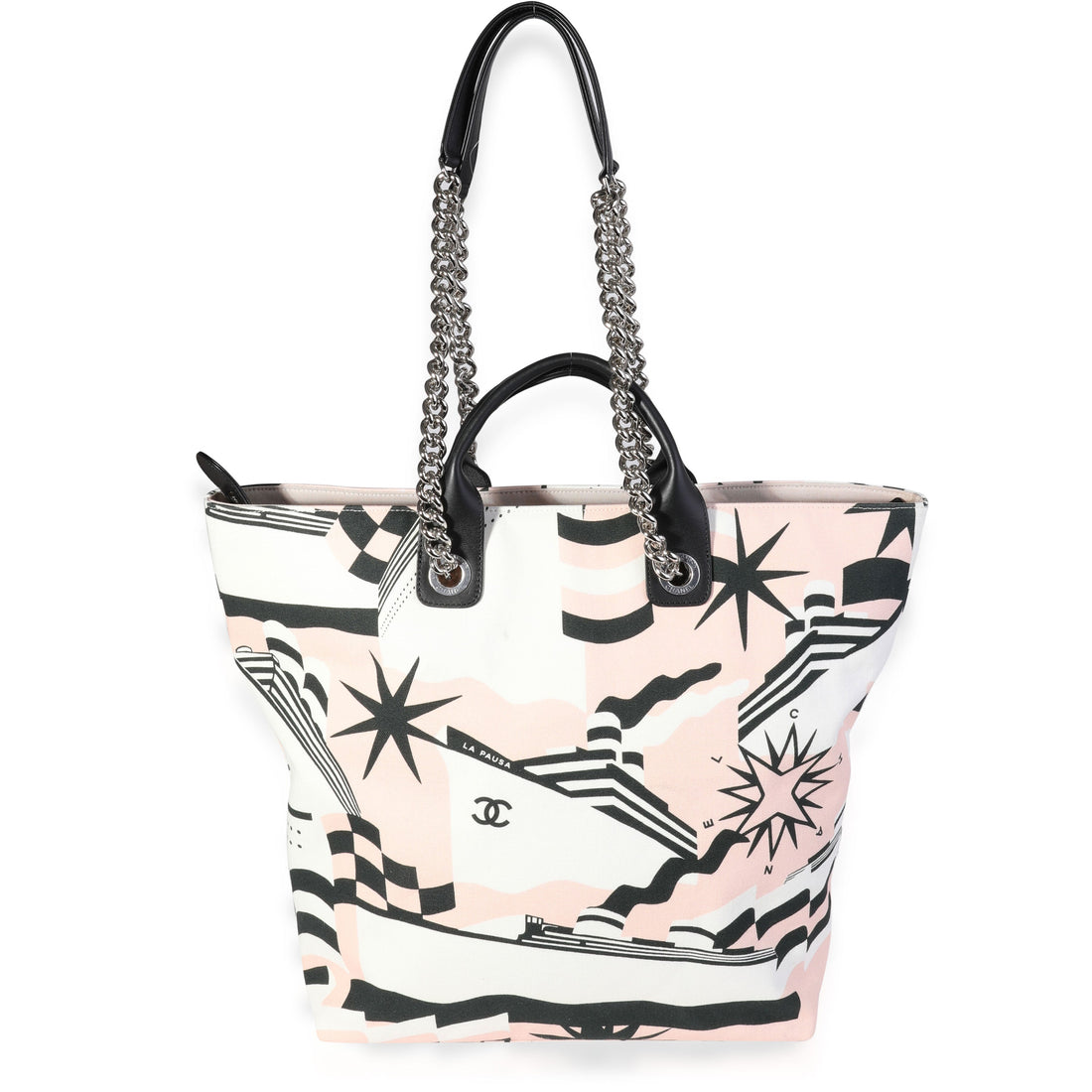 Top Quality Chanel Black, Pink, & White Canvas La Pausa Shopping Tote