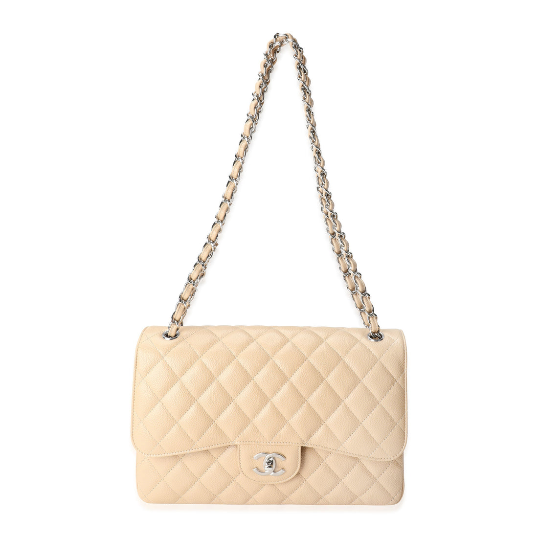 Top Quality Chanel Beige Quilted Caviar Jumbo Classic Double New Bag