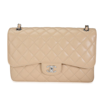 Chanel Beige Quilted Caviar Jumbo Classic Double New Bag