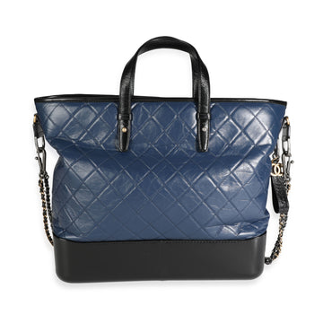Chanel Black & Blue Quilted CalBNkin Large Gabrielle Shopping Tote