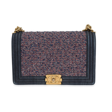 Top Quality Chanel Blue Denim & Multicolor Boucle New Medium Boy Bag