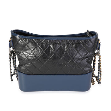 Top Quality Chanel Black & Blue Quilted Aged Calfskin Large Gabrielle Hobo