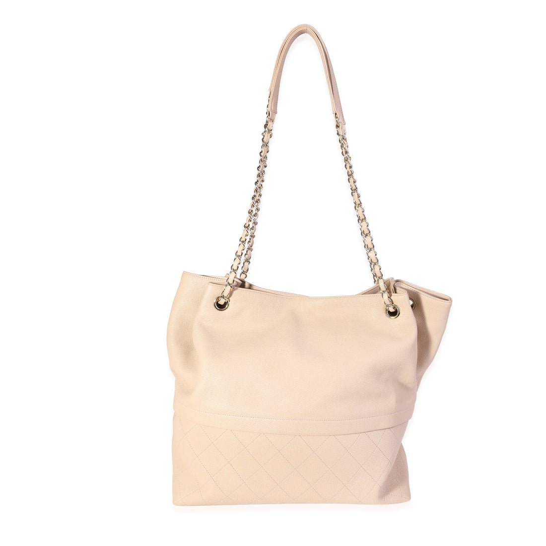 Chanel Beige Quilted Grained CalBNkin Zip & Carry Tote