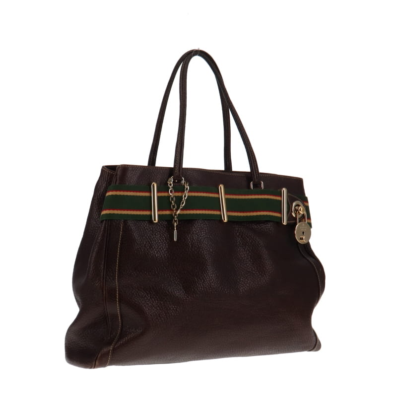 Gucci  Brown Grained Leather Lock Tote