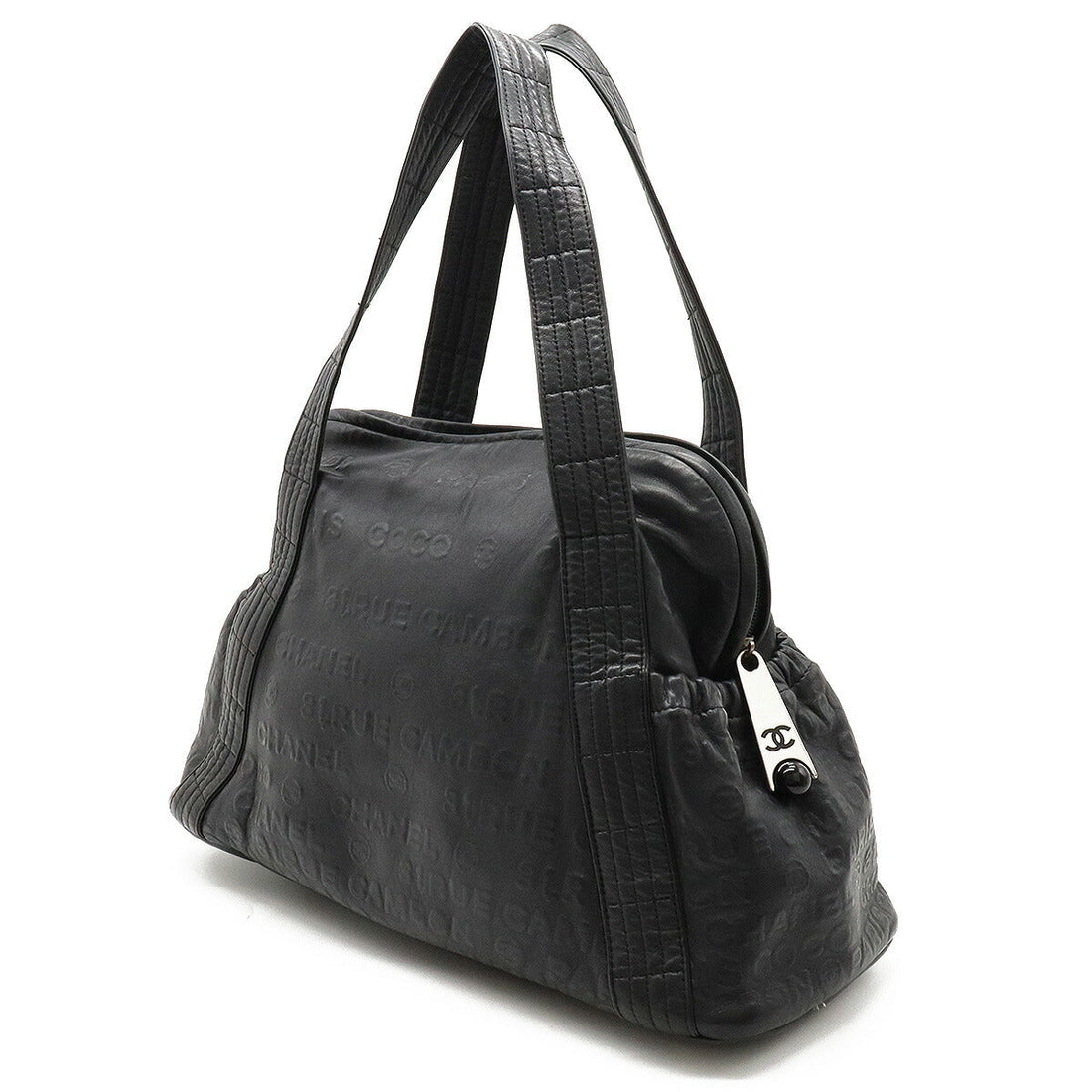 Chanel Leather Embossed Logo Mini Boston Tote Bag