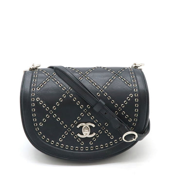 Chanel Leather Coco Eyelet Round Mini Chain Bag