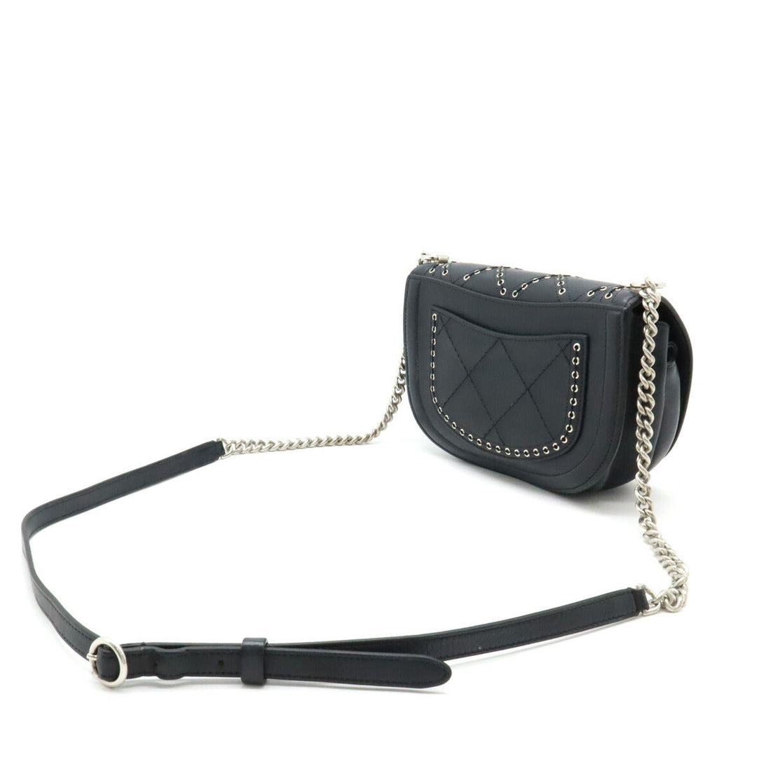 Chanel Leather Coco Eyelet Round Mini Chain Bag
