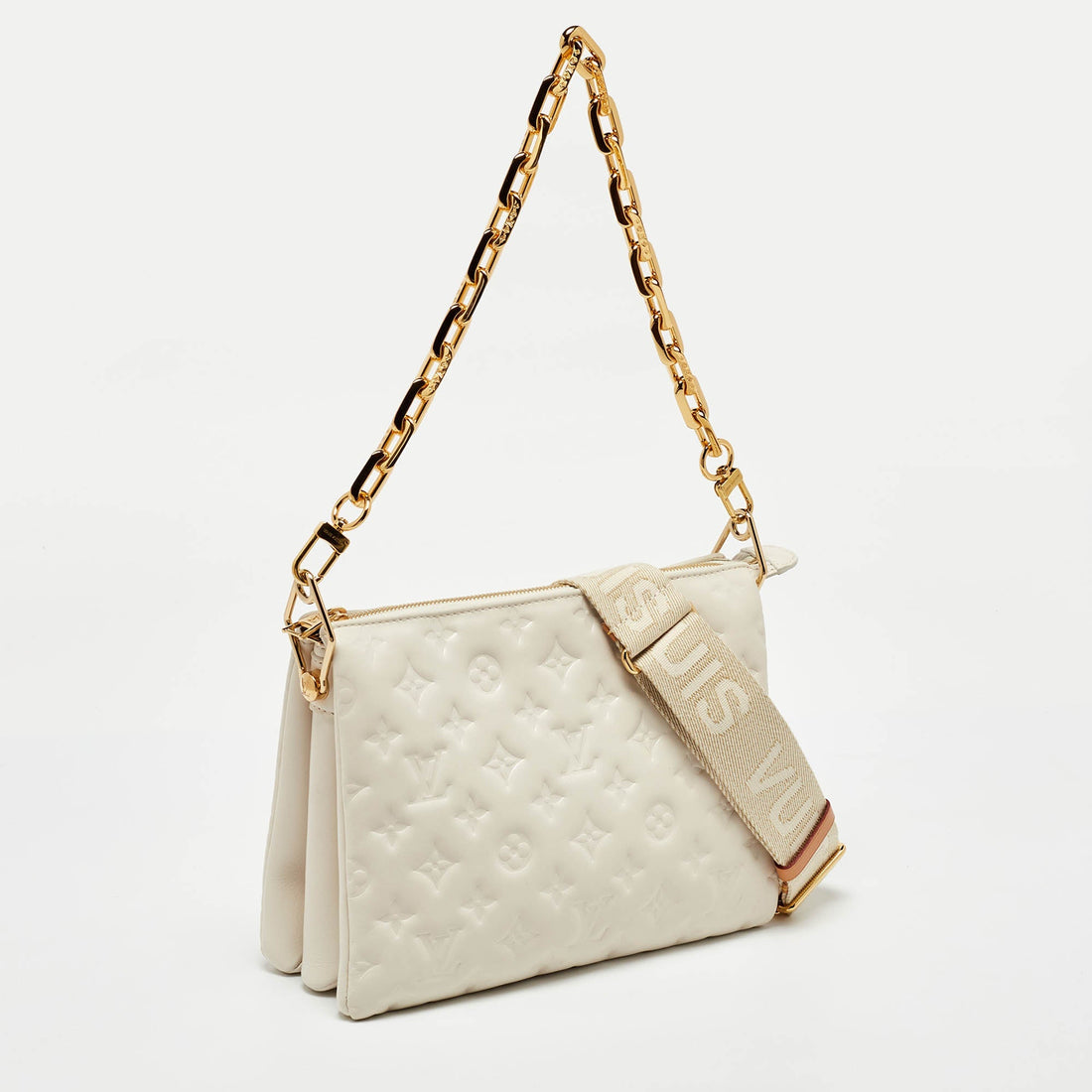 Louis Vuitton Cream Monogram Embossed Leather Coussin Pm Bag