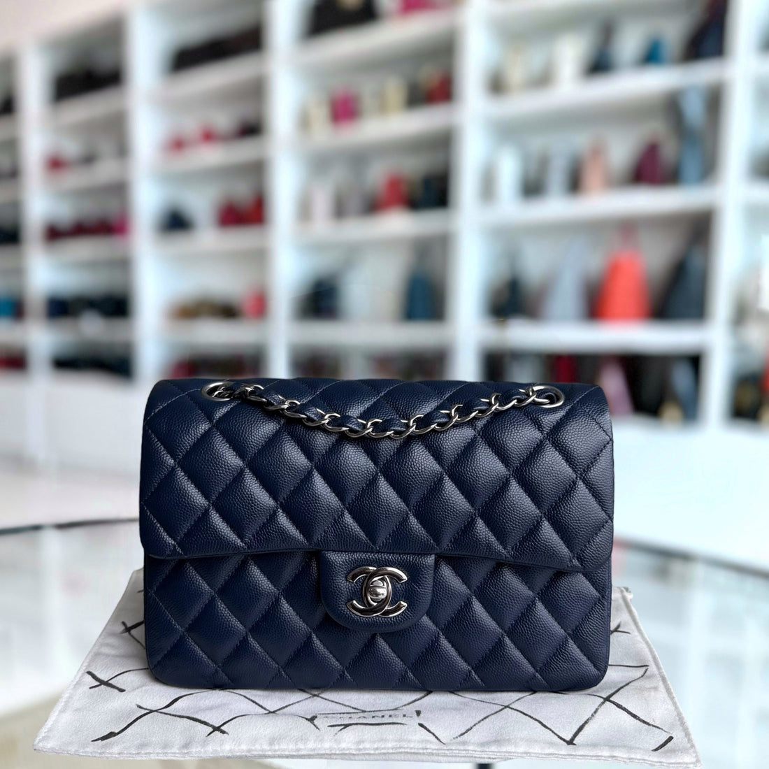 Chanel Classic Flap Small - Togo/epsom/caviar/clemence/callfskin/cowhide/lambskin 23CM Quilted Midnight Blue Silver Hardware Series 24