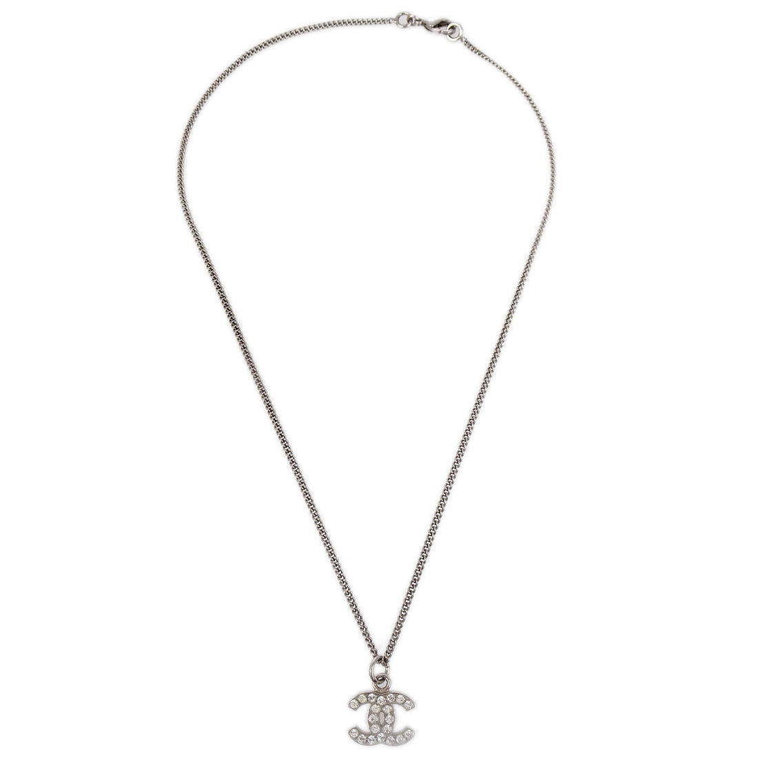 Chanel 2007 Crystal & Silver CC Necklace