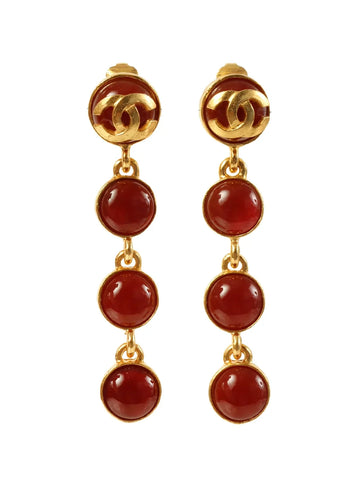 Top Quality Chanel 1995 Made Gripoix Round Cc Mark Swing Earrings Gold/Red