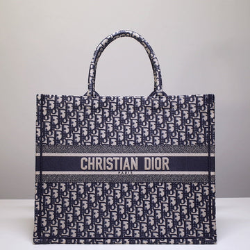 DIR1286 Book Tote big size 36.5cm 41.5cm Oblique Embroidery blue