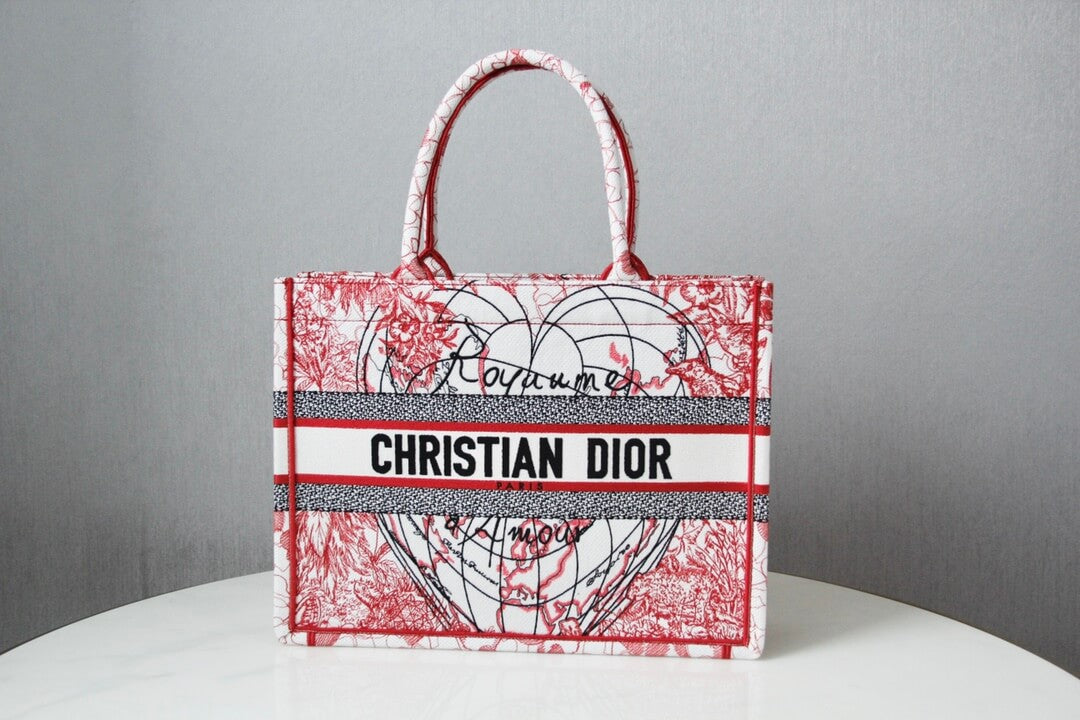 DIR1286 Book Tote BIG size 41.5cm Embroidery LOGO red Handbag