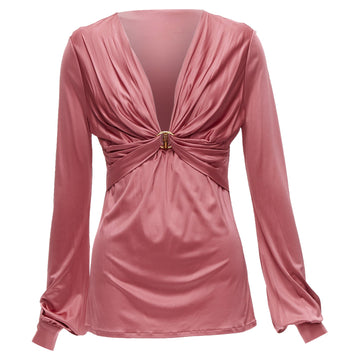 Gucci bamboo buckle silky deep v billow sleeve blo