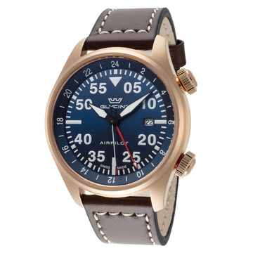 Glycine Men's Airpilot GMT 44mm Blue Dial Leather Watch