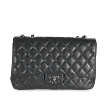 Chanel Black Quilted Caviar Jumbo Classic Single New