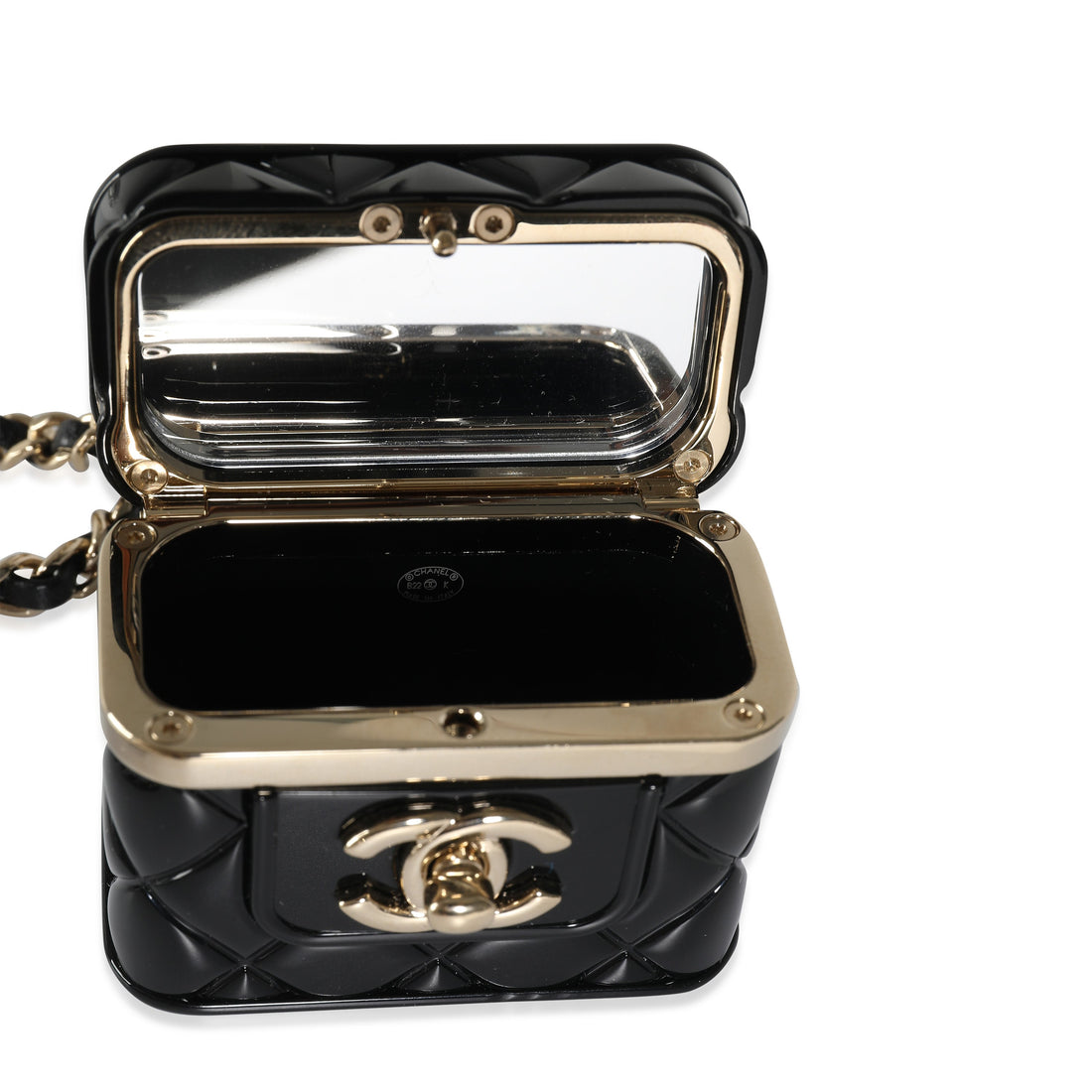 Chanel B  K Mini Vanity Case Pendant in Gold Toned Base Metal
