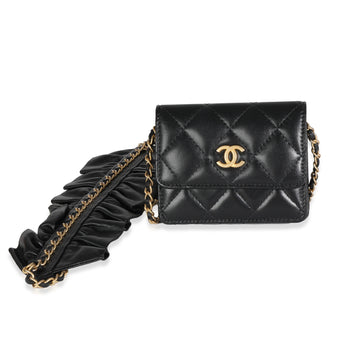 Top Quality Chanel Black Quilted Lambskin Ruffled Card Holder On Chain