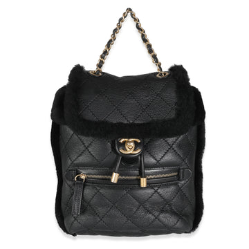 Chanel Black Quilted Shearling Paris Hamburg Small Backpack